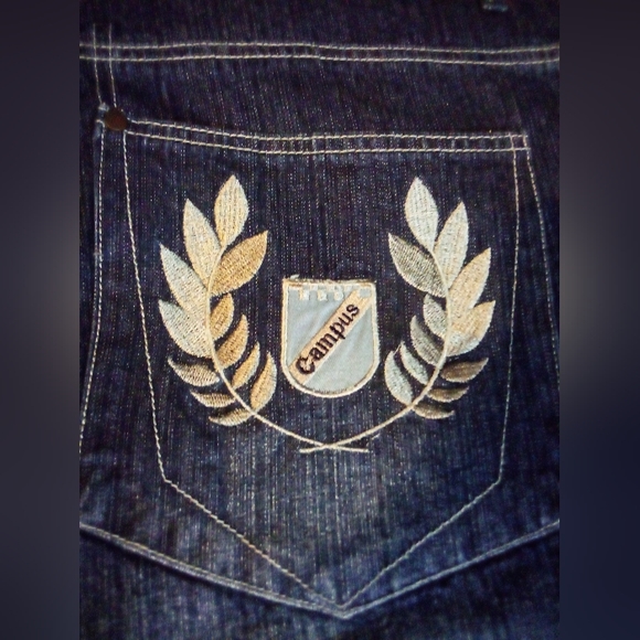 Campus Ivy League Crest Pockets Embroidered Denim Jeans Pants Men's 40/32 Blue - Picture 7 of 13